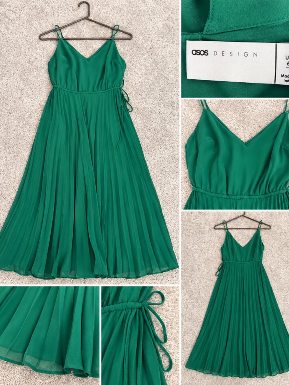ASOS DESIGN Emerald Green Pleated Midi Dress – Size 6